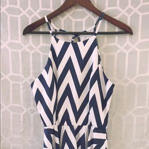 High-neck chevron design skater dress